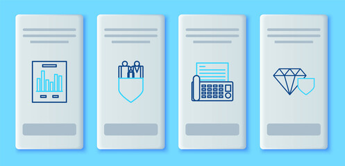 Set line Family insurance with shield, Fax machine, Document graph chart and Diamond icon. Vector