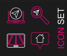 Set line Map pointer with house, Infographic of city map navigation, Search location and icon. Vector