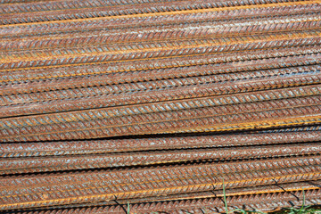 Stack of rusty rebar bundles