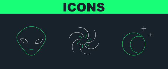 Set line Moon and stars, Alien and Black hole icon. Vector