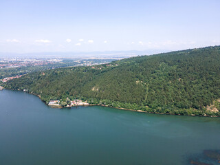 Fototapeta premium Aerial summer view of Pancharevo lake, Bulgaria