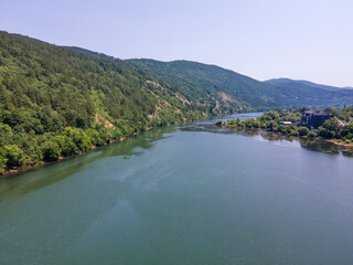 Fototapeta premium Aerial summer view of Pancharevo lake, Bulgaria