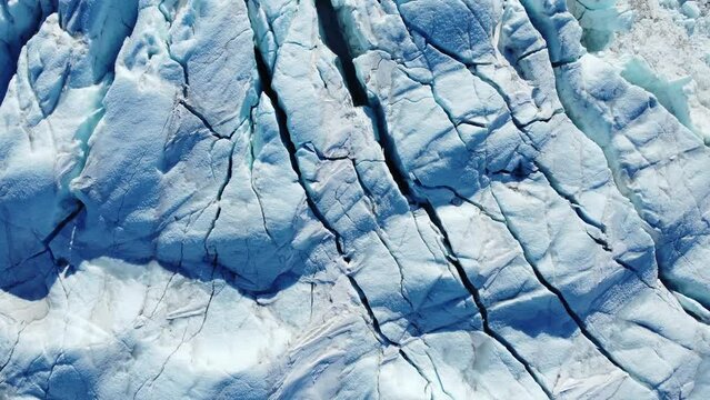 Crevasses in glacier from the bird's eye view in Kangerlussuaq, Greenland
