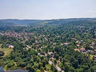 Fototapeta premium Aerial summer view of Pancharevo lake, Bulgaria