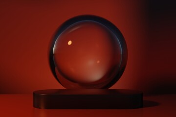 Minimal white podium stage mock up for product red background. Pedestal for display. Empty product backdrop. 3d render illustration