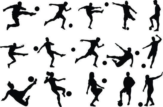 The set of football playing silhouette - Football Silhouette