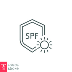 UV protect icon. Simple outline style. Protection, SPF, rays block, ultraviolet, fabric, sun radiation concept. Thin line vector illustration isolated on white background. Editable stroke EPS 10
