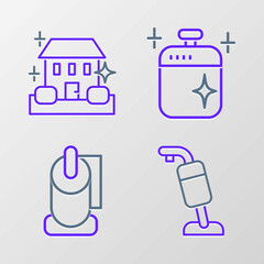Set line Vacuum cleaner, Toilet paper roll, Clean cooking pot and Home cleaning service icon. Vector