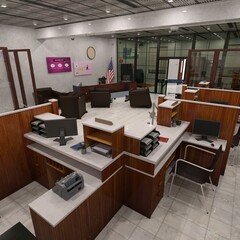 3D-Illustration of a glass and transparent office