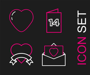 Set line Envelope with Valentine heart, Heart, Greeting card and icon. Vector