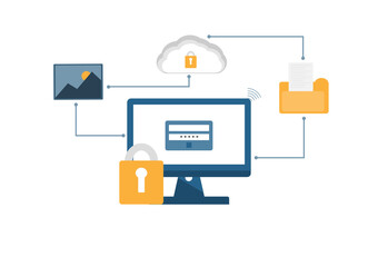 vector illustration cloud computing concept on security, database on cloud platform, information connecting, database cyber security