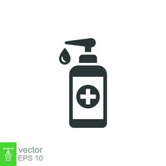 Hand sanitizer icon. Simple solid style. Gel, disinfect, antibacterial, wash, bottle pump, dispenser, container, soap, cleanser, health concept. Vector illustration isolated on white background EPS 10