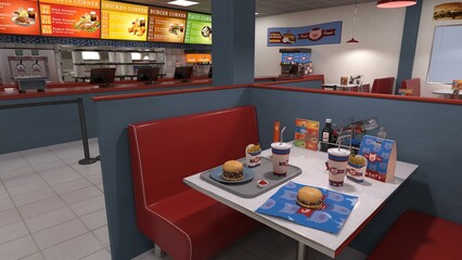 3D-Illustration of a empty fast foor restaurant