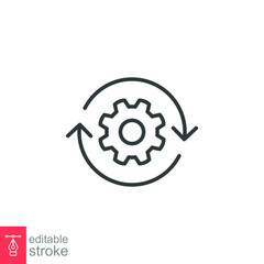 Workflow icon. Simple outline style. Operations, procedure, cog, gear, work, flow, pictogram, process, arrow, business concept. Vector illustration isolated on white background editable stroke EPS 10