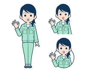OKする作業員の女性