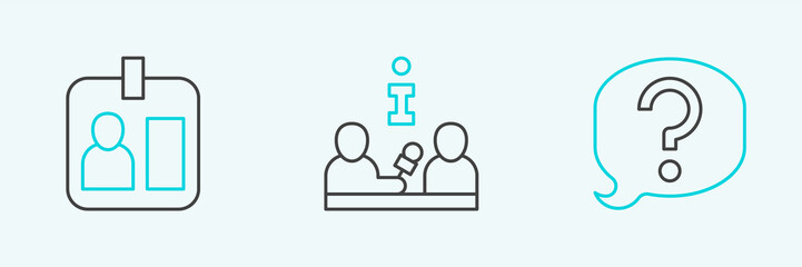Set line Speech bubble chat, Journalist id card and Interview icon. Vector