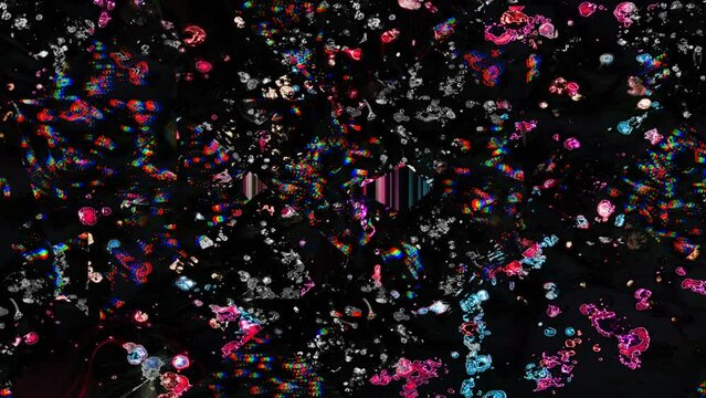 Dark background with small ink stain and glitch effect, black abstract space background, cosmic