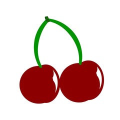 Two cherries on a white background.