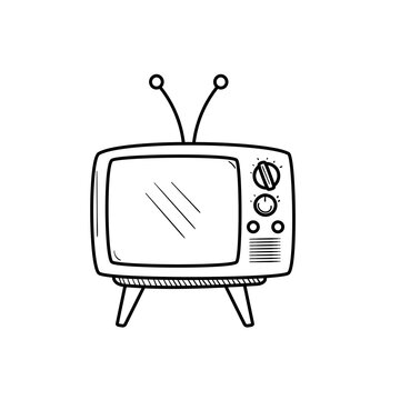 recommend clip art: Old television vector illustration in doodle hand drawn style isolated on white background