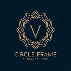 letter V circle frame elegance vector logo design