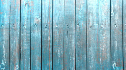 Wood background - Old wooden plank painted in turquoise or blue color.