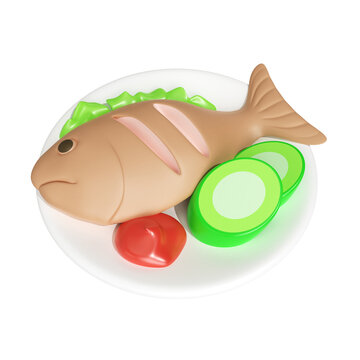 Cooked Fish 3D Illustration Icon