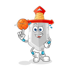 sword playing basket ball mascot. cartoon vector