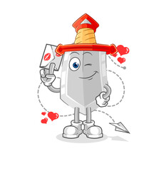 sword hold love letter illustration. character vector