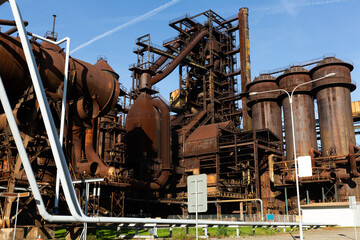 Fototapeta premium Old rusty facilities of closed metallurgical plant in Ostrava, Czech Republic ..