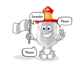 sword hold surrender flag mascot. cartoon vector