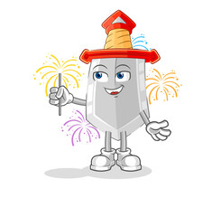 sword with fireworks mascot. cartoon vector