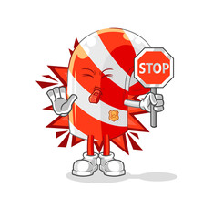 candy cane holding stop sign. cartoon mascot vector