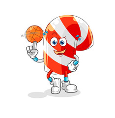 candy cane playing basket ball mascot. cartoon vector