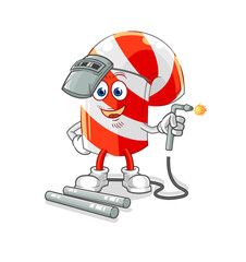 Fototapeta premium candy cane welder mascot. cartoon vector