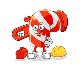 Fototapeta premium candy cane plumber cartoon. cartoon mascot vector