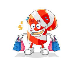 candy cane shoping mascot. cartoon vector