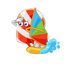 candy cane windsurfing character. mascot vector