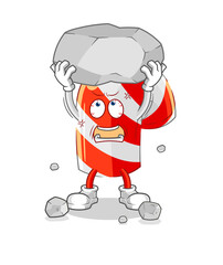 candy cane lifting rock cartoon character vector