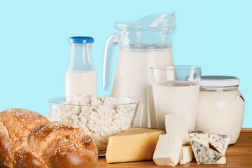 Happy Shavuot greeting card. Dairy products,