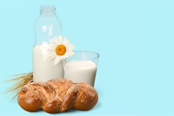 Happy Shavuot greeting card. Dairy products,