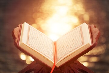 Quran - holy book of Muslims religion, prayers for god, Friday month of Ramadan religion Islamic