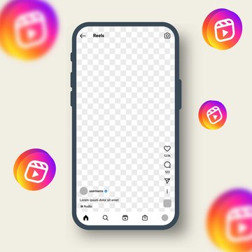 Lombok, Indonesia - July 11, 2022: Instagram reels screen mock up blank template in light mode. Vector illustration.