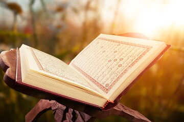 Quran - holy book of Muslims religion, prayers for god, Friday month of Ramadan religion Islamic
