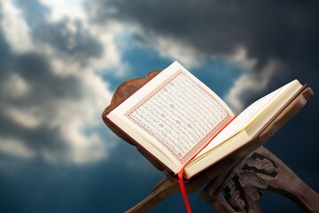 Quran - holy book of Muslims religion, prayers for god, Friday month of Ramadan religion Islamic