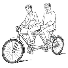 タンデム自転車-白黒