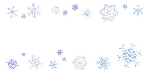 青色のグラデーションの雪の結晶のフレーム　背景イラスト　ベクター素材