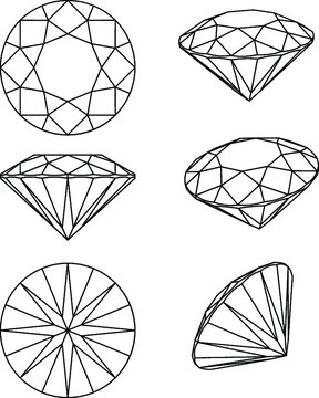 Diamond line vector. Plan view and isometric view. Vector line illustration.