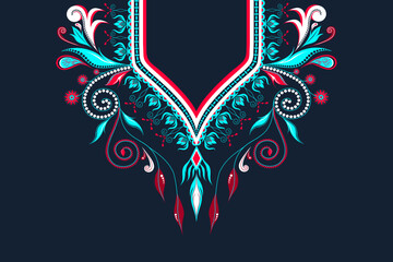 Ethnic Neck Collar Embroidery for fashion and other uses in vector. Geometric oriental pattern ethnic traditional flower necklace embroidery designs for fashion clothes, t-shirts in tribal style.