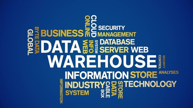 4k Data Warehouse Animated Tag Word Cloud;Text Design big data Animation typography seamless loop.