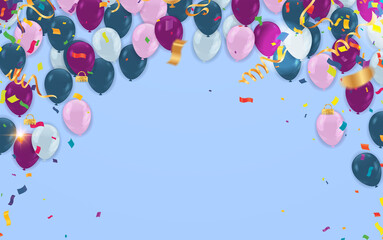 Kids party with balloons variety of colors on background